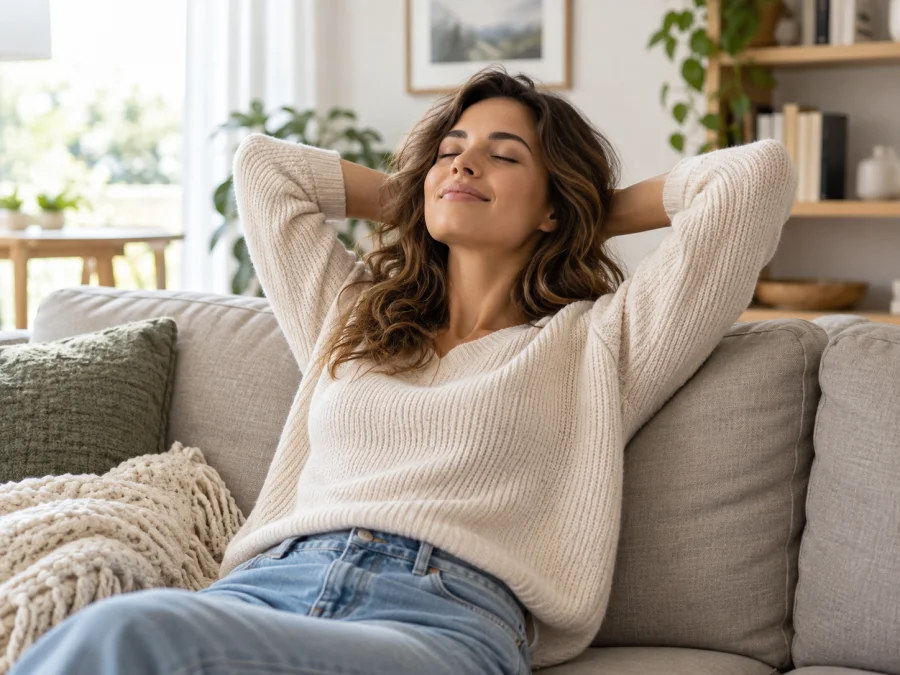 Homeowner enjoying comfortable indoor air at home
